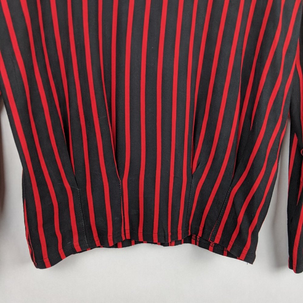 🎇 Black Red Vertical Striped Peplum Style Blouse - Picture 2 of 4